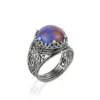 Filigree Art Mojave Turquoise Gemstone Crown Design Women Silver Cocktail Ring