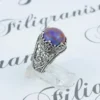 Filigree Art Mojave Turquoise Gemstone Crown Design Women Silver Cocktail Ring - Image 3