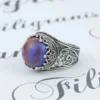 Filigree Art Mojave Turquoise Gemstone Crown Design Women Silver Cocktail Ring - Image 4