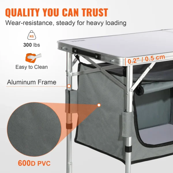 VEVOR Camping Kitchen Table, Quick set-up Folding Camping Table, 3 Adjustable Heights, MDF Camping Table, Ideal for Outdoor Picnics, BBQs, Camping, RV Traveling - Image 4