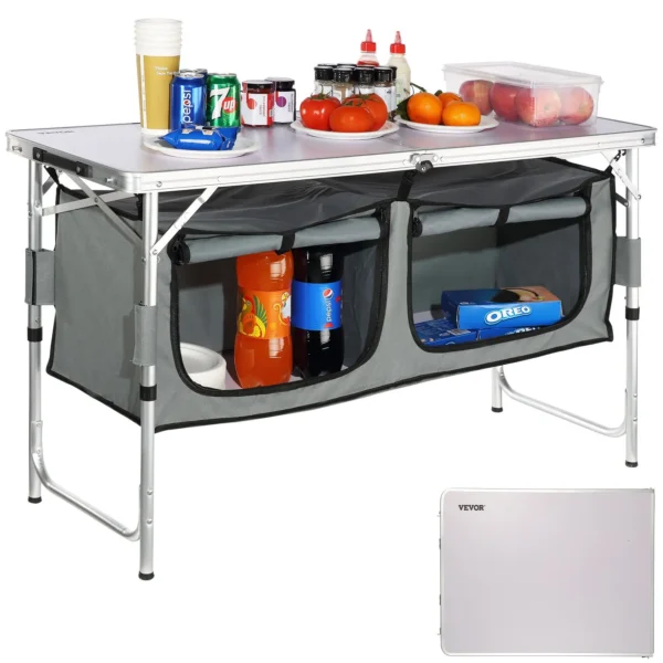 VEVOR Camping Kitchen Table, Quick set-up Folding Camping Table, 3 Adjustable Heights, MDF Camping Table, Ideal for Outdoor Picnics, BBQs, Camping, RV Traveling - Image 12