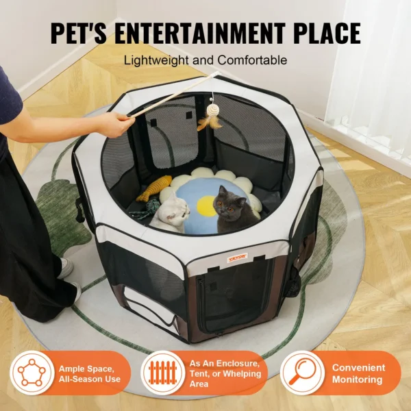 VEVOR Foldable Pet Playpen, 36 inch Portable Dog Playpen, Crate Kennel for Puppy, Dog, Cat, Premium Waterproof 600D Oxford Cloth, Removable Zipper, for Indoor Outdoor Travel Camping Use (Octagon, M) - Image 3