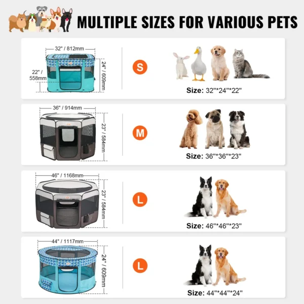 VEVOR Foldable Pet Playpen, 36 inch Portable Dog Playpen, Crate Kennel for Puppy, Dog, Cat, Premium Waterproof 600D Oxford Cloth, Removable Zipper, for Indoor Outdoor Travel Camping Use (Octagon, M) - Image 4