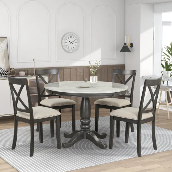 5 Pieces Dining Table and Chairs Set for 4 Persons, Kitchen Room Solid Wood Table with 4 Chairs - Image 2