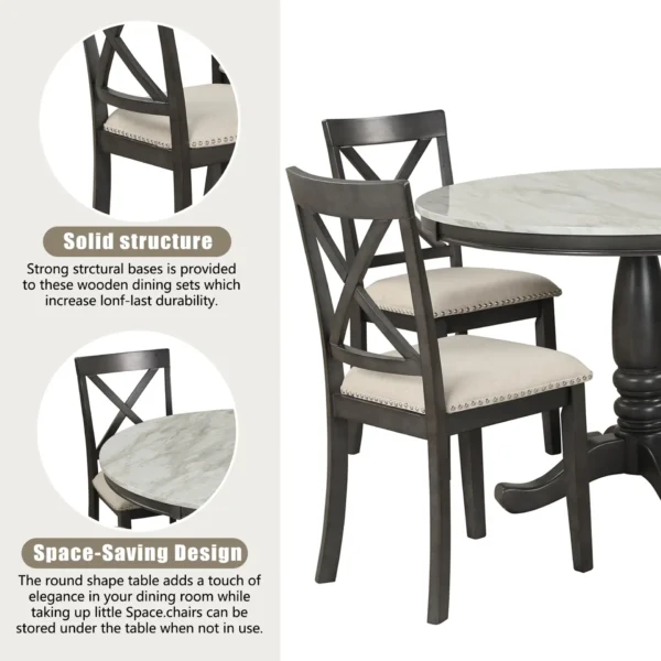 5 Pieces Dining Table and Chairs Set for 4 Persons, Kitchen Room Solid Wood Table with 4 Chairs - Image 4