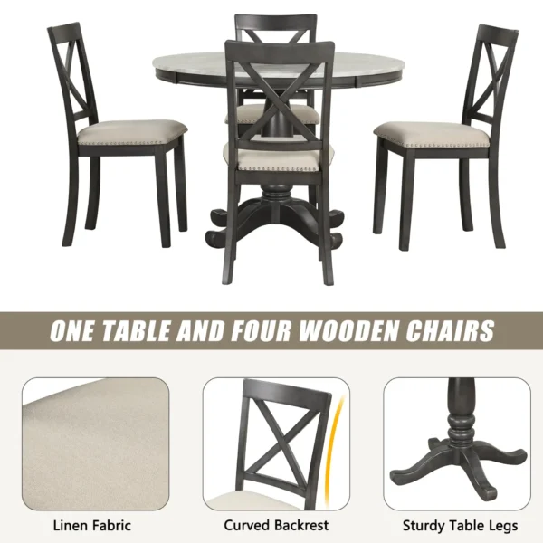 5 Pieces Dining Table and Chairs Set for 4 Persons, Kitchen Room Solid Wood Table with 4 Chairs - Image 5