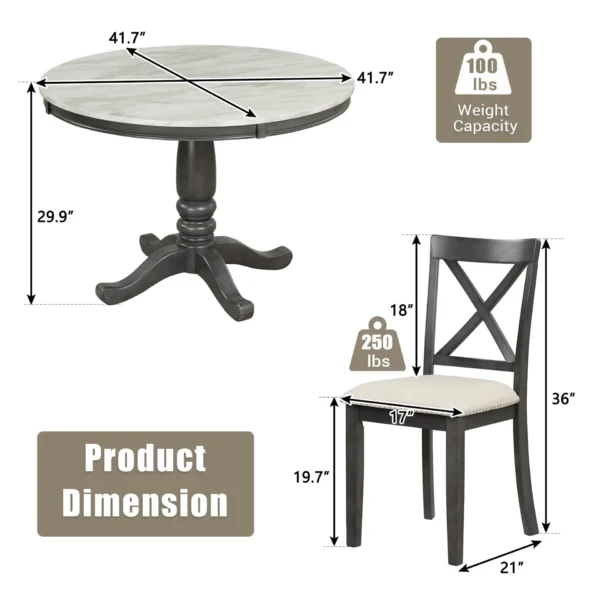 5 Pieces Dining Table and Chairs Set for 4 Persons, Kitchen Room Solid Wood Table with 4 Chairs - Image 6