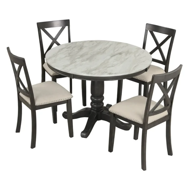 5 Pieces Dining Table and Chairs Set for 4 Persons, Kitchen Room Solid Wood Table with 4 Chairs - Image 7