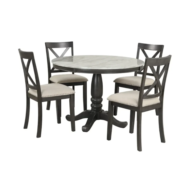 5 Pieces Dining Table and Chairs Set for 4 Persons, Kitchen Room Solid Wood Table with 4 Chairs - Image 9