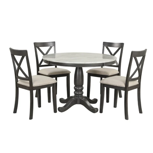 5 Pieces Dining Table and Chairs Set for 4 Persons, Kitchen Room Solid Wood Table with 4 Chairs - Image 10