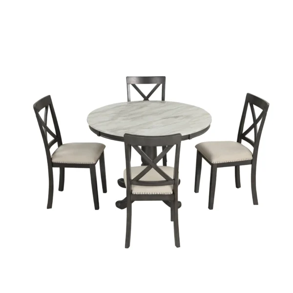 5 Pieces Dining Table and Chairs Set for 4 Persons, Kitchen Room Solid Wood Table with 4 Chairs - Image 11