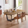 86.61" Dining Table Mid-Century Modern Rectangle MDF Kitchen Table for Dining Room Balcony Cafe Bar Conference.Walnut. - Image 4