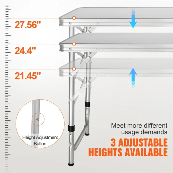 VEVOR Camping Kitchen Table, Quick set-up Folding Camping Table, 3 Adjustable Heights, MDF Camping Table, Ideal for Outdoor Picnics, BBQs, Camping, RV Traveling - Image 26