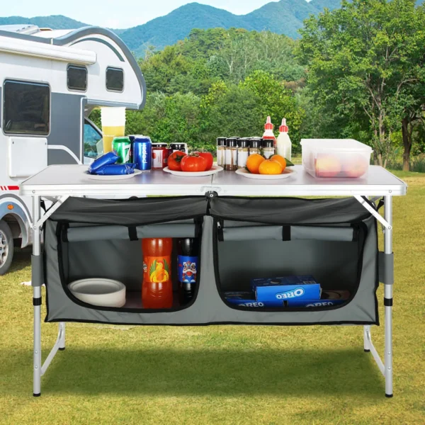 VEVOR Camping Kitchen Table, Quick set-up Folding Camping Table, 3 Adjustable Heights, MDF Camping Table, Ideal for Outdoor Picnics, BBQs, Camping, RV Traveling - Image 29