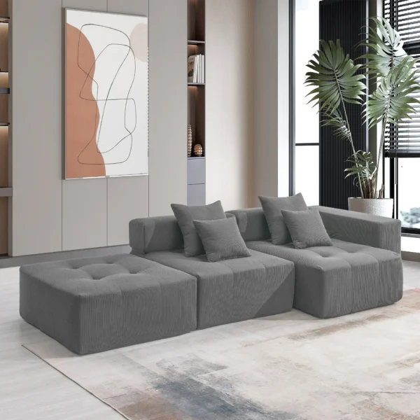 105.5''L Shaped Modular Sectional Sofa,Minimalist Corduroy Floor Couch Set,Convertible Foam-Filled Cloud Compressed Couch for Living Room,3 PC Free Combination,No Assembly Required,3 Colors