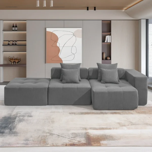 105.5''L Shaped Modular Sectional Sofa,Minimalist Corduroy Floor Couch Set,Convertible Foam-Filled Cloud Compressed Couch for Living Room,3 PC Free Combination,No Assembly Required,3 Colors - Image 3