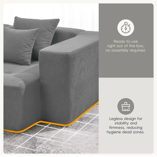 105.5''L Shaped Modular Sectional Sofa,Minimalist Corduroy Floor Couch Set,Convertible Foam-Filled Cloud Compressed Couch for Living Room,3 PC Free Combination,No Assembly Required,3 Colors - Image 4