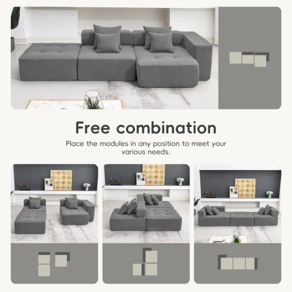 105.5''L Shaped Modular Sectional Sofa,Minimalist Corduroy Floor Couch Set,Convertible Foam-Filled Cloud Compressed Couch for Living Room,3 PC Free Combination,No Assembly Required,3 Colors - Image 5