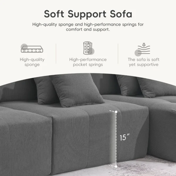 105.5''L Shaped Modular Sectional Sofa,Minimalist Corduroy Floor Couch Set,Convertible Foam-Filled Cloud Compressed Couch for Living Room,3 PC Free Combination,No Assembly Required,3 Colors - Image 6