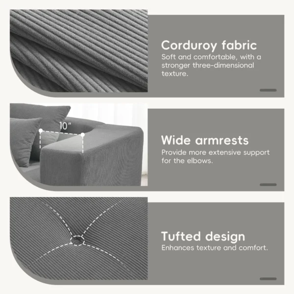 105.5''L Shaped Modular Sectional Sofa,Minimalist Corduroy Floor Couch Set,Convertible Foam-Filled Cloud Compressed Couch for Living Room,3 PC Free Combination,No Assembly Required,3 Colors - Image 7