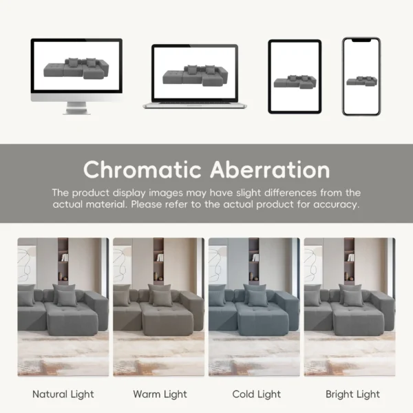 105.5''L Shaped Modular Sectional Sofa,Minimalist Corduroy Floor Couch Set,Convertible Foam-Filled Cloud Compressed Couch for Living Room,3 PC Free Combination,No Assembly Required,3 Colors - Image 8