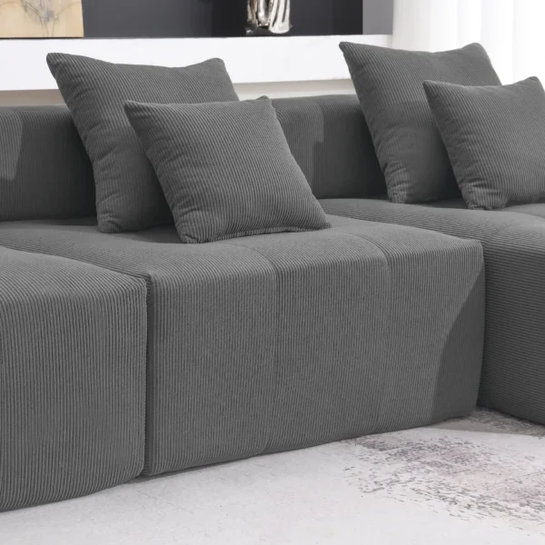 105.5''L Shaped Modular Sectional Sofa,Minimalist Corduroy Floor Couch Set,Convertible Foam-Filled Cloud Compressed Couch for Living Room,3 PC Free Combination,No Assembly Required,3 Colors - Image 23