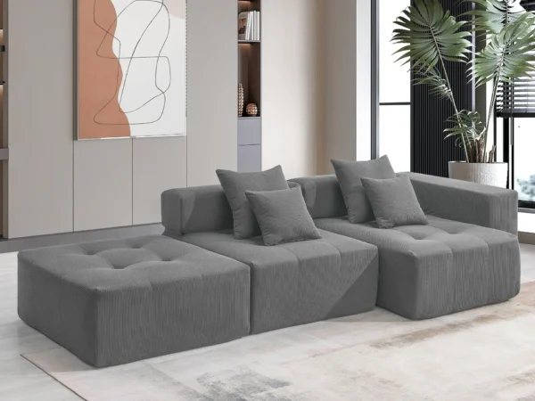 105.5''L Shaped Modular Sectional Sofa,Minimalist Corduroy Floor Couch Set,Convertible Foam-Filled Cloud Compressed Couch for Living Room,3 PC Free Combination,No Assembly Required,3 Colors - Image 27