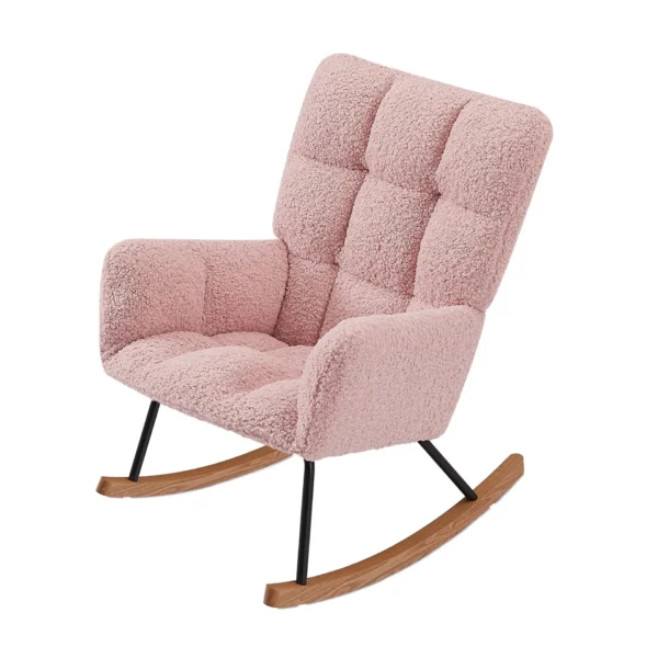 Rocking Chair, Leisure Sofa Glider Chair, Comfy Upholstered Lounge Chair with High Backrest, for Nursing Baby, Reading, Napping PINK - Image 3