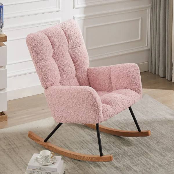 Rocking Chair, Leisure Sofa Glider Chair, Comfy Upholstered Lounge Chair with High Backrest, for Nursing Baby, Reading, Napping PINK - Image 4