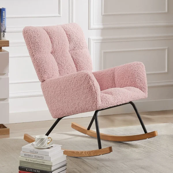 Rocking Chair, Leisure Sofa Glider Chair, Comfy Upholstered Lounge Chair with High Backrest, for Nursing Baby, Reading, Napping PINK - Image 5