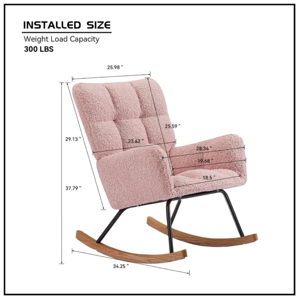 Rocking Chair, Leisure Sofa Glider Chair, Comfy Upholstered Lounge Chair with High Backrest, for Nursing Baby, Reading, Napping PINK - Image 9