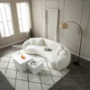 102'' 5-Seater Boucle Sofa Modern Sectional Half Moon Leisure Couch Curved Sofa Teddy Fleece Velet WHITE - Image 7