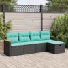 vidaXL 5 Piece Patio Sofa Set with Cushions Black Poly Rattan