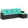vidaXL 5 Piece Patio Sofa Set with Cushions Black Poly Rattan - Image 2