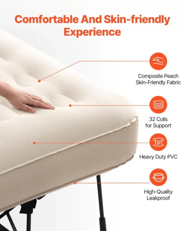 VEVOR Air Mattress with Frame, Inflatable 1 Person Camping Cot with Built-in Pump, Portable Folding Air Beds Supports 300 lbs, Blow Up Anywhere Bed for Guests Camping Travel Indoor & Outdoor Use - Image 2