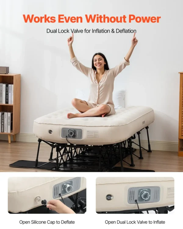 VEVOR Air Mattress with Frame, Inflatable 1 Person Camping Cot with Built-in Pump, Portable Folding Air Beds Supports 300 lbs, Blow Up Anywhere Bed for Guests Camping Travel Indoor & Outdoor Use - Image 4