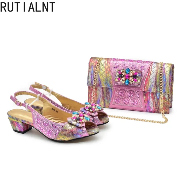 Fashion Italian Shoe and Bag Set Designer Women 2025 African Ladies Shoes and Bags Decorated with Rhinestone Wedding Women Pumps