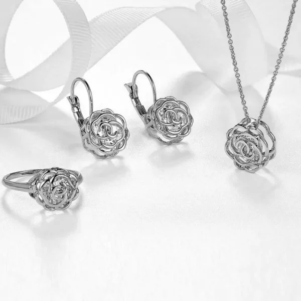 Rose Is A Rose Set Of Ring,Earrings and Pendant With Chain In 18kt Rose Crystals In White Yellow And Rose Gold Plating - Image 2