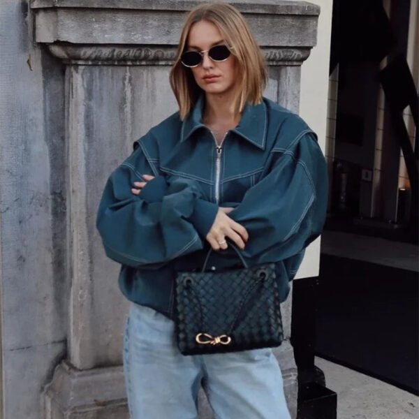 Loose Fashion Lapel Zip-up Jacket Cool Long Sleeve Zipper Closure Moto Biker Leather Jacket Womens Clothing - Image 6