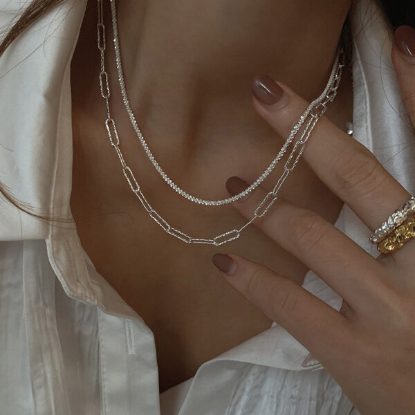 New Women's Niche Design S925 Silver Geometric Ring Necklace Trendy Jewelry Party Birthday Gift - Image 2