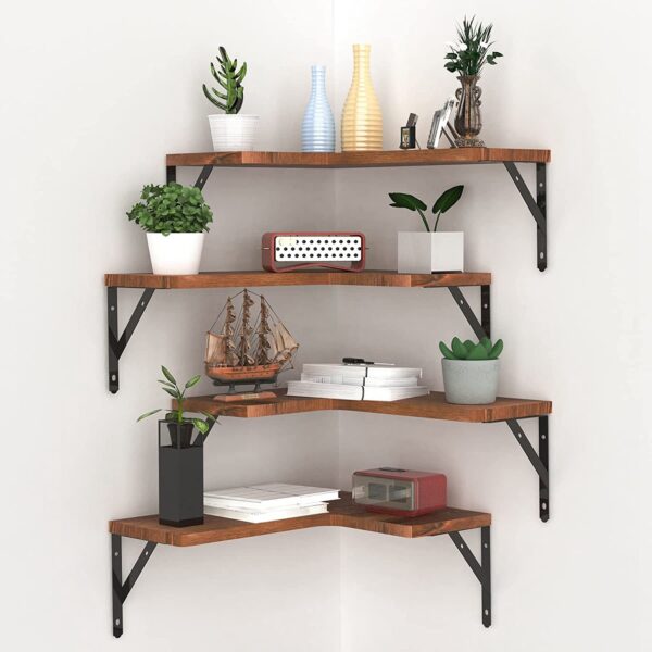 4Packs Per Set Corner Floating Shelf Wall Mount Display Storage Shelf Organizer Wood Metal Bedroom Living Room Decoration - Image 5