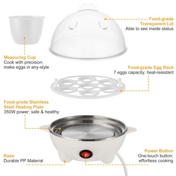 1Pc Electric Egg Cooker 7-Capacity Hard-Boiled Egg Maker With Auto-Off Measuring Cup For Hard Boiled Steamed Vegetables Seafood Dumplings - Image 8