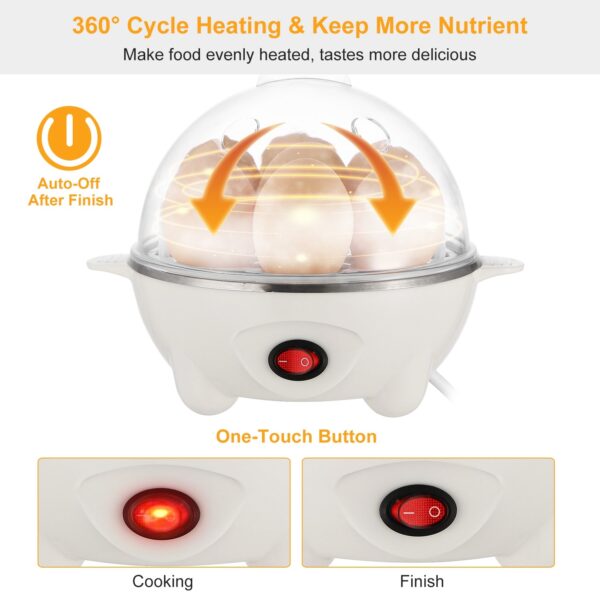 1Pc Electric Egg Cooker 7-Capacity Hard-Boiled Egg Maker With Auto-Off Measuring Cup For Hard Boiled Steamed Vegetables Seafood Dumplings - Image 9