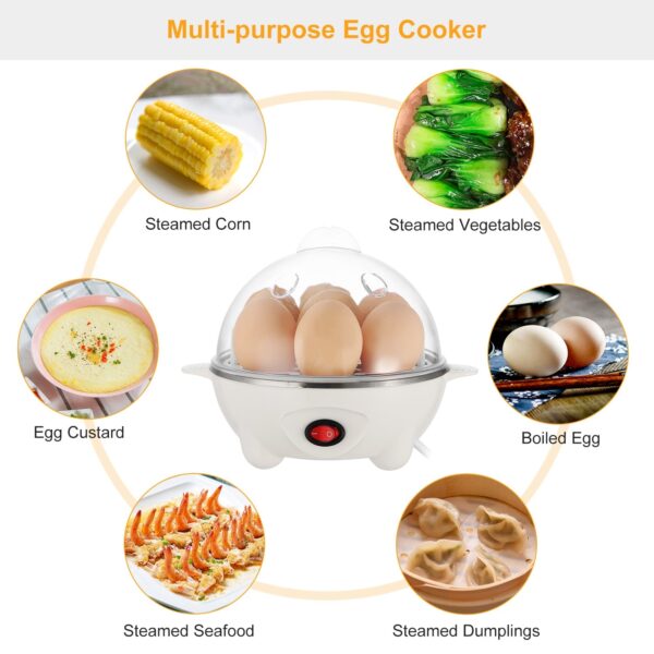1Pc Electric Egg Cooker 7-Capacity Hard-Boiled Egg Maker With Auto-Off Measuring Cup For Hard Boiled Steamed Vegetables Seafood Dumplings - Image 4
