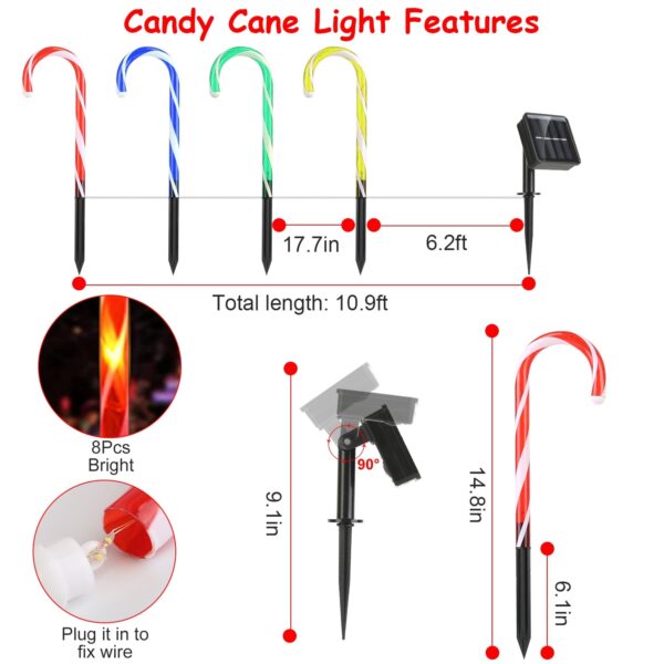 Solar Christmas Candy Cane Light IP55 Waterproof Stake Light Lamp For Patio Yard Garden Pathway Outdoor Christmas Decorative Light - Image 7