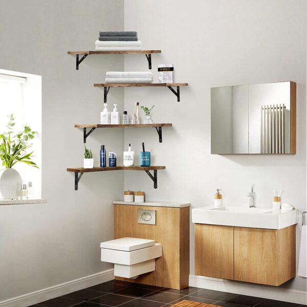 4Packs Per Set Corner Floating Shelf Wall Mount Display Storage Shelf Organizer Wood Metal Bedroom Living Room Decoration - Image 7