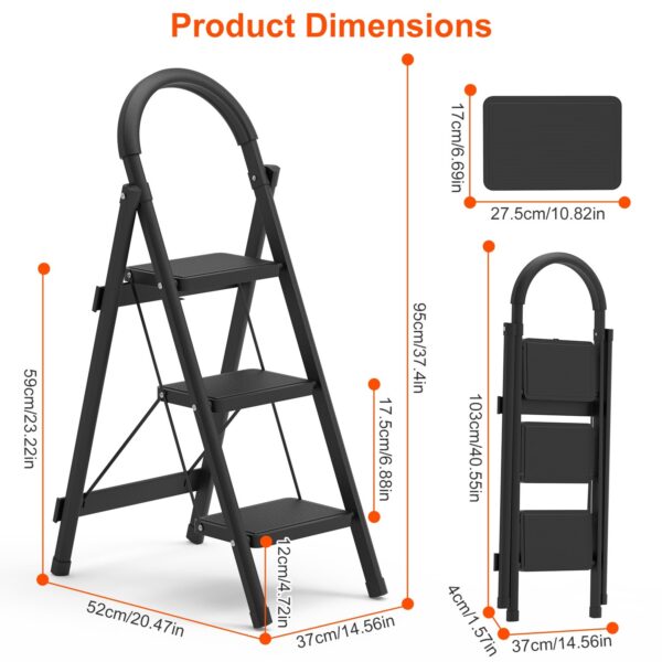 1Pc 3Step Foldable Ladder With Wide Anti-Slip Pedal Safety Locking Design Soft Handgrip Portable Lightweight Folding Step Stool 330LBS Load Capacity For Household Kitchen Office - Image 8