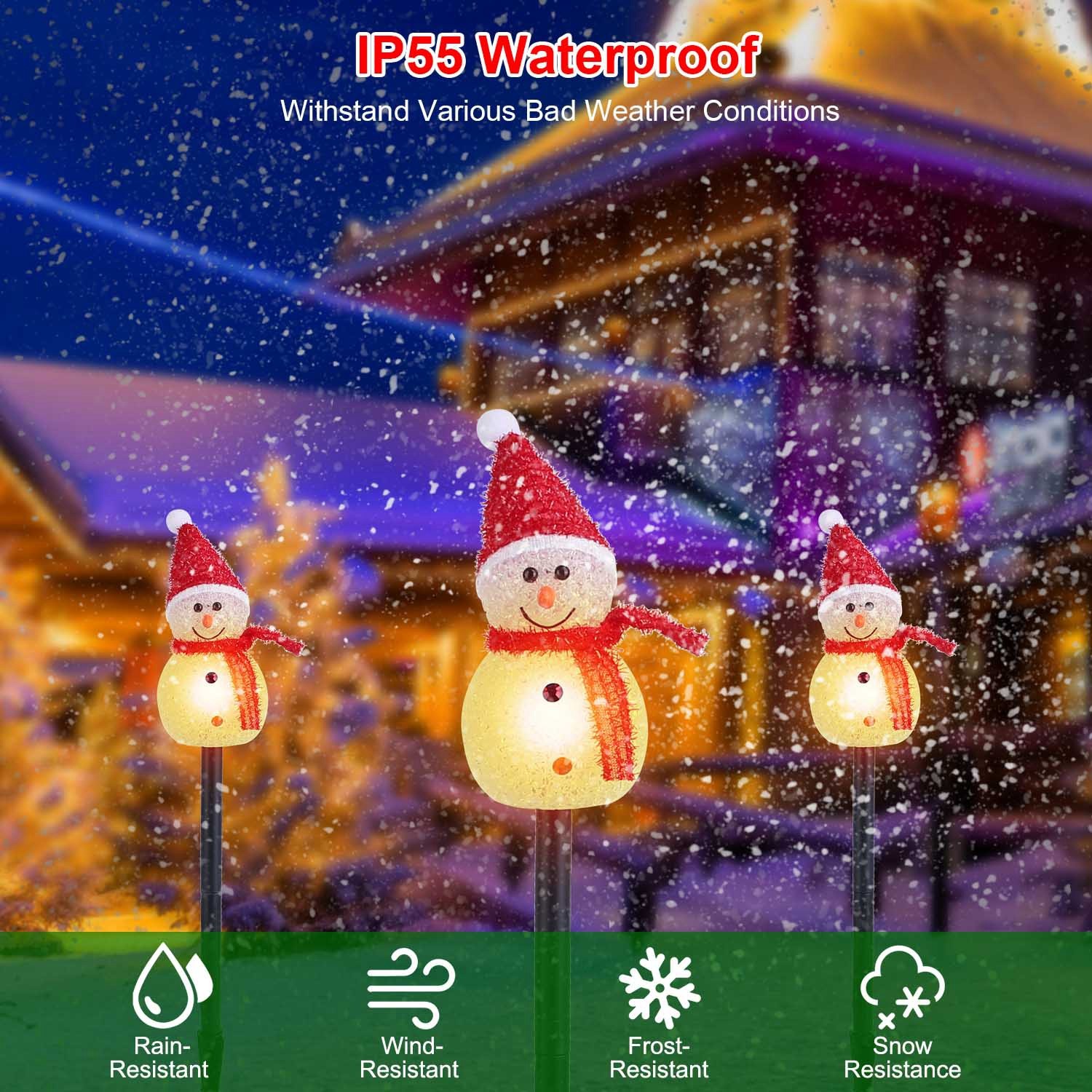 1Pc Solar Powered Lamp 3 Snowmen Outdoor Decorative Christmas Lamp Garden Stake Light IP55 Waterproof Santa Landscape Light Warm White LED Lighting Pathway Yard Patio - Image 8