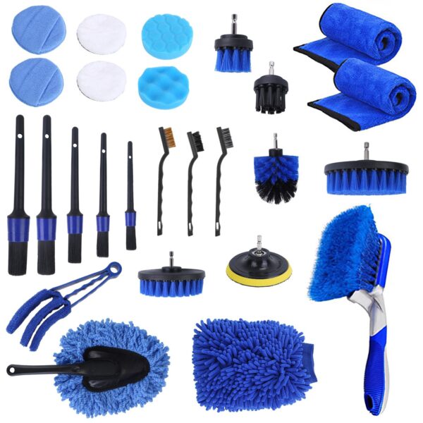 26Pcs Car Detailing Brush Kit Exterior Interior Car Cleaning Set Drill Brush Set Car Buffing Sponge Pads Kit For Cleaning Automobile Interior Exterior Wheels Dashboard - Image 2