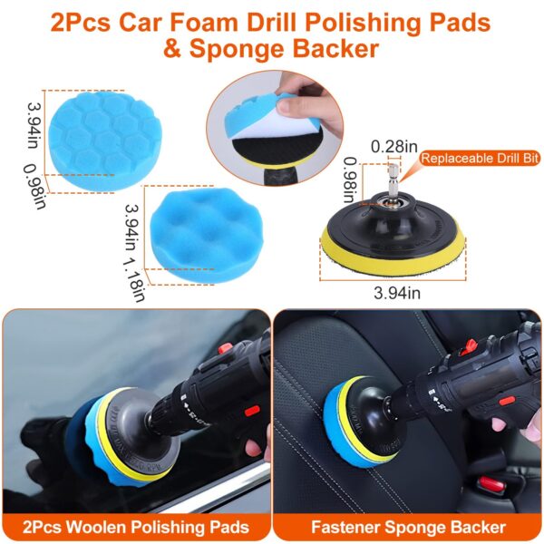 26Pcs Car Detailing Brush Kit Exterior Interior Car Cleaning Set Drill Brush Set Car Buffing Sponge Pads Kit For Cleaning Automobile Interior Exterior Wheels Dashboard - Image 6